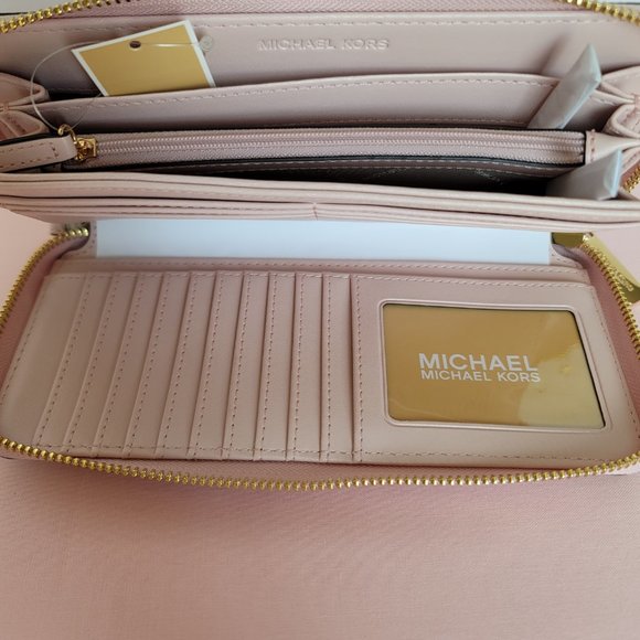 MICHAEL KORS Signature Logo Jet Set Travel Continental Wallet/Wristlet-Pwr Blush - Picture 14 of 16